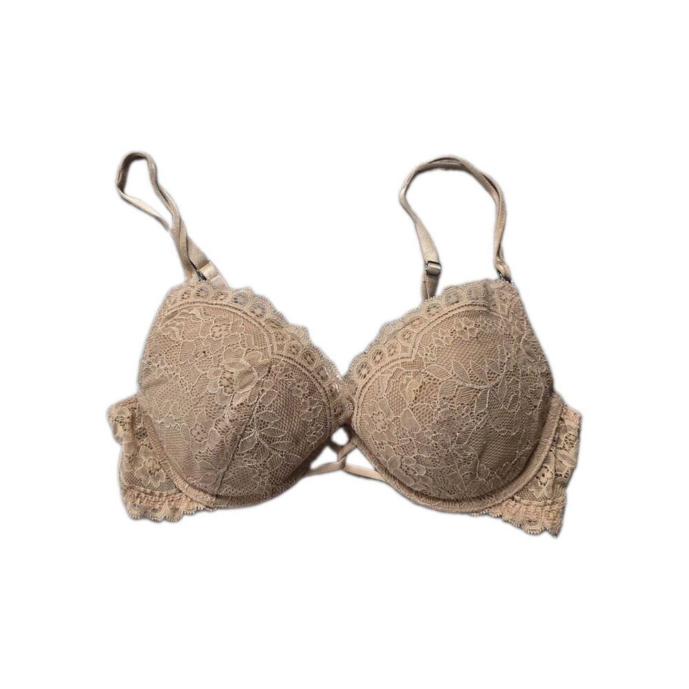 Victoria’s Secret Very Sexy Nude Lace Push Up Bra Rhinestone Hardware 36B GUC